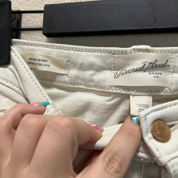 Universal Thread Goods Co. High Rise Skinny Jeans White Cotton Button-Fly 14 32B - Picture 6 of 8